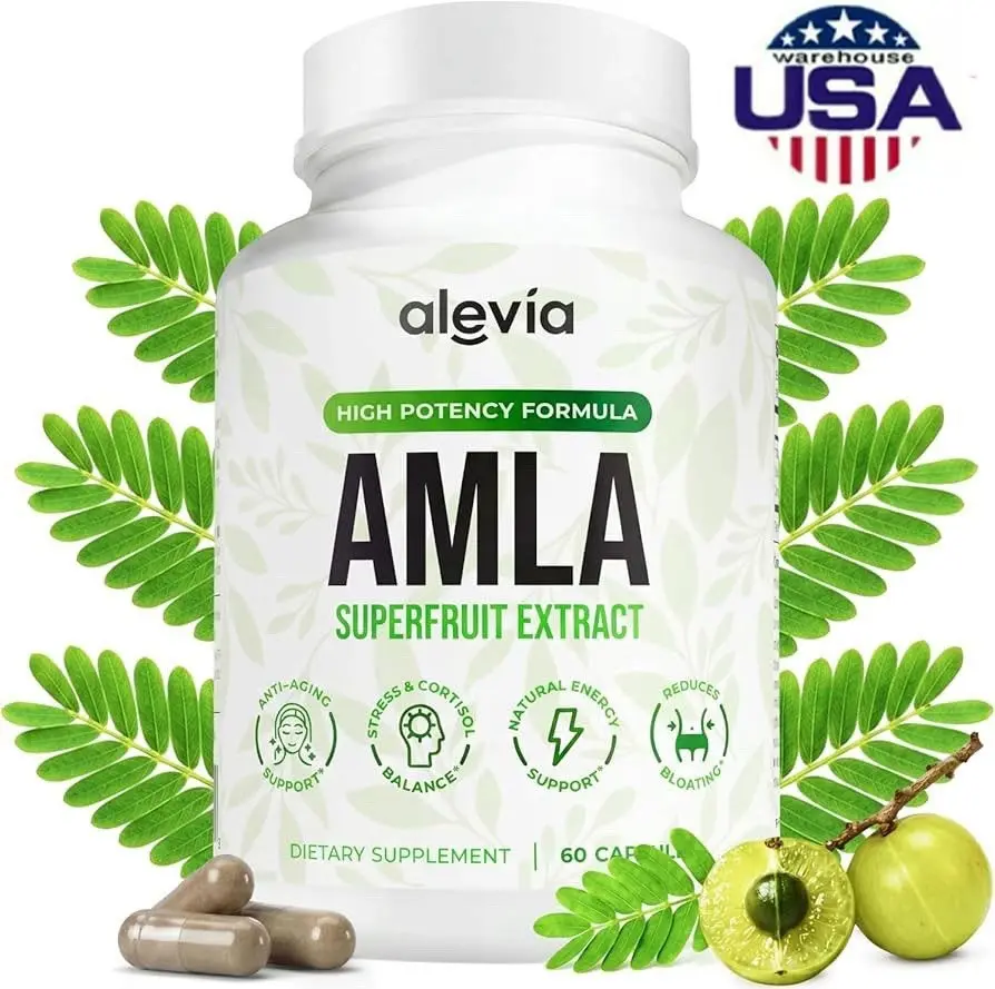 1-5 Pack Alevia Organic Amla Capsules 1000mg, Indian Gooseberry Supplement, Antioxidant and Daily Nutritional Support, 60 Capsules