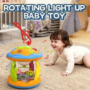 Rotating Light-Up Sensory Play Drum for Babies 6-18M, Music & Soft Lights, Tummy-Time Rolling Toy Encourages Crawing & Motor Skills,Ocean-Theme, Volume Control, Gift for Christmas/Birthday (Color May Vary)