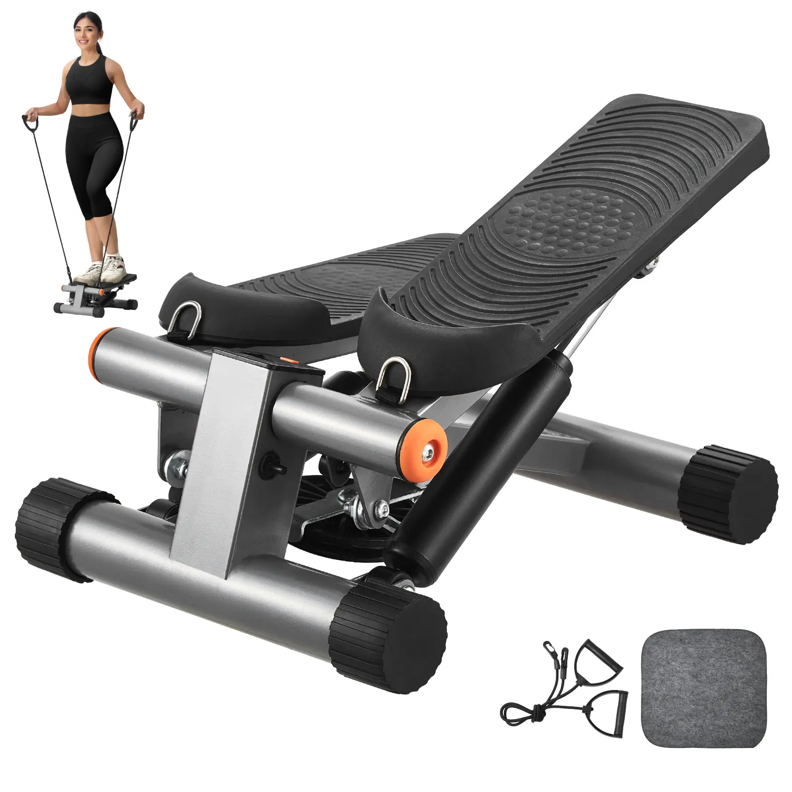 【SummerFinds】VEVOR Stair Stepper, Mini Stepper for Exercise at Home, Hydraulic Fitness Stepper with Resistance Bands, Full Body Workout Cardio Equipment, Stair Climber with LCD Monitor, 330LBS Load Capacity