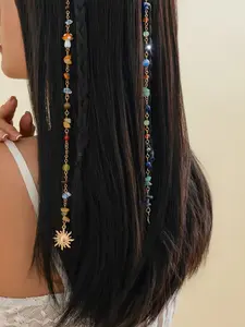 Tassel Braided Chain Hair Clip, Multicolor Turquoise Crystal Stone, Trendy Head Accessory, Elegant Plain Design, All Seasons, Decoration Hair Clip