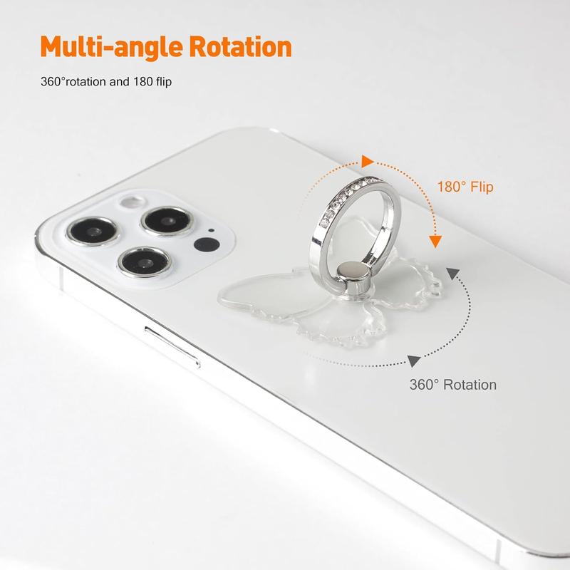 [2 Pack] Transparent Diamond Phone Ring Holder – 360° Rotating & 180° Adjustable Finger Kickstand, Electroplated Grip Stand for iPhone, Samsung & All Smartphones