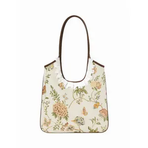 Cider FLORAL CRIMPED TRIM TOTE BAG