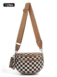 Fashionable Checkerboard Pattern Bag, Casual Versatile Zipper Shoulder Bag with Adjustable Strap and Coin Purse, Stylish Minimalist Commuting Lightweight Shoulder Women's Bag, Checkered Pattern Bag, Casual Crossbody Bag