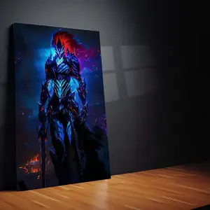 Anime Metal Poster | Abyss Knight – Dark Fantasy Warrior in Infernal Armor Metal Poster | Gothic Wall Unframe