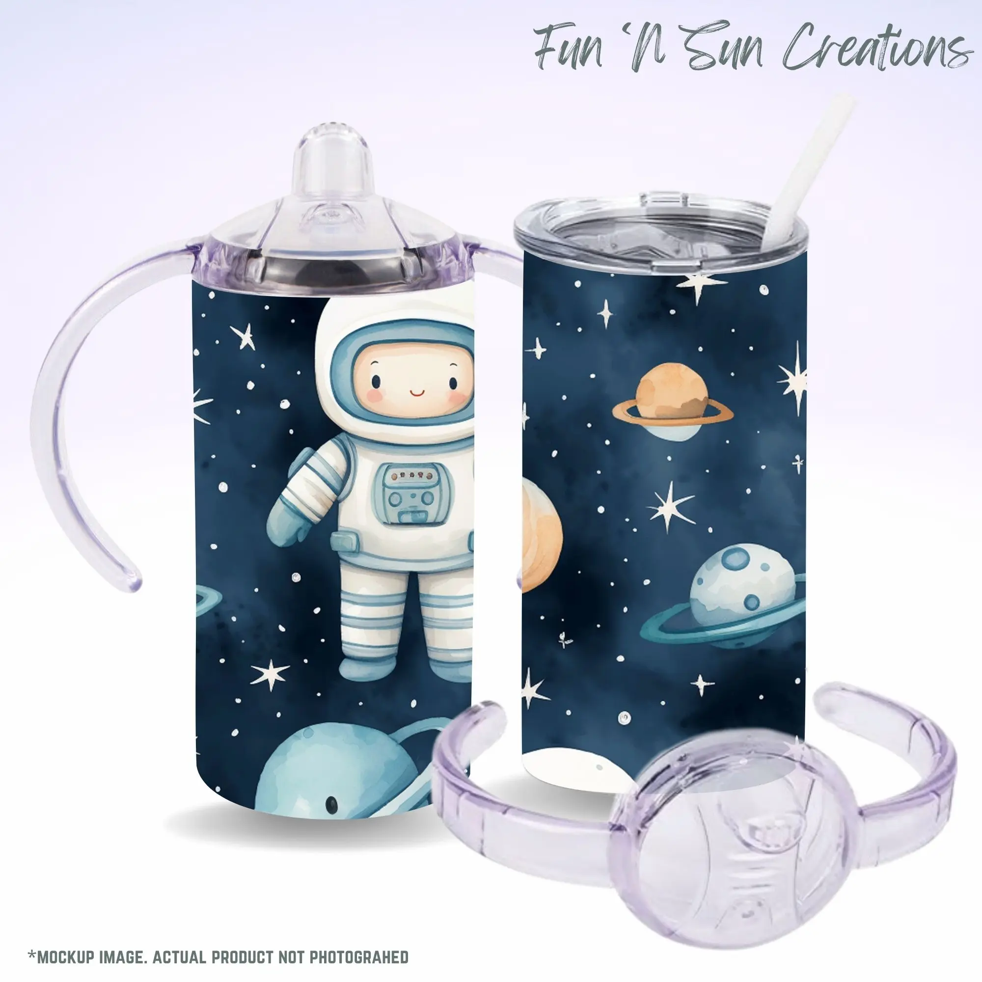 Space Astronaut Toddler Tumbler – 12oz Stainless Steel Cup with Sippy & Straw Lids – Planet Galaxy Design for Kids Dinkware