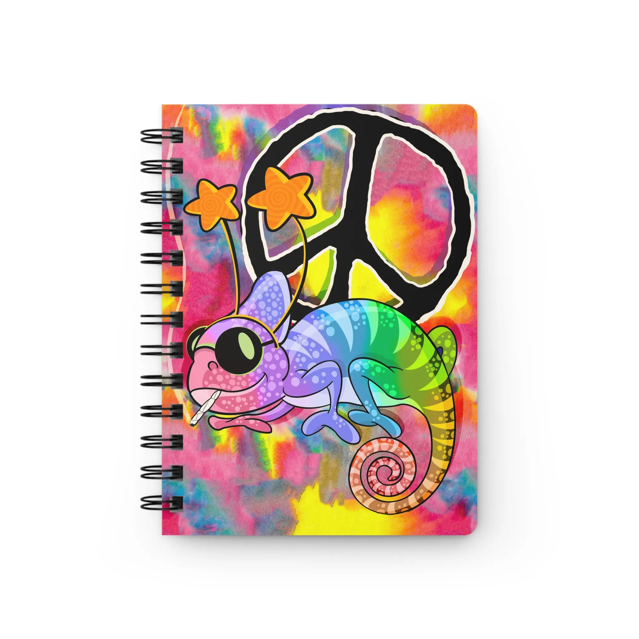 Chamo Pop Art - Weed Hippy Chameleon Vibrant Spiral Bound Journal with Peace and Love Designs, Colorful Notebook for Artists, Gift for Students, DIY Bullet Journal, Eco-Friendly