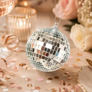 4 Pack 4" Silver Foam Disco Mirror Ball With Hanging Strings, Holiday Christmas Ornaments