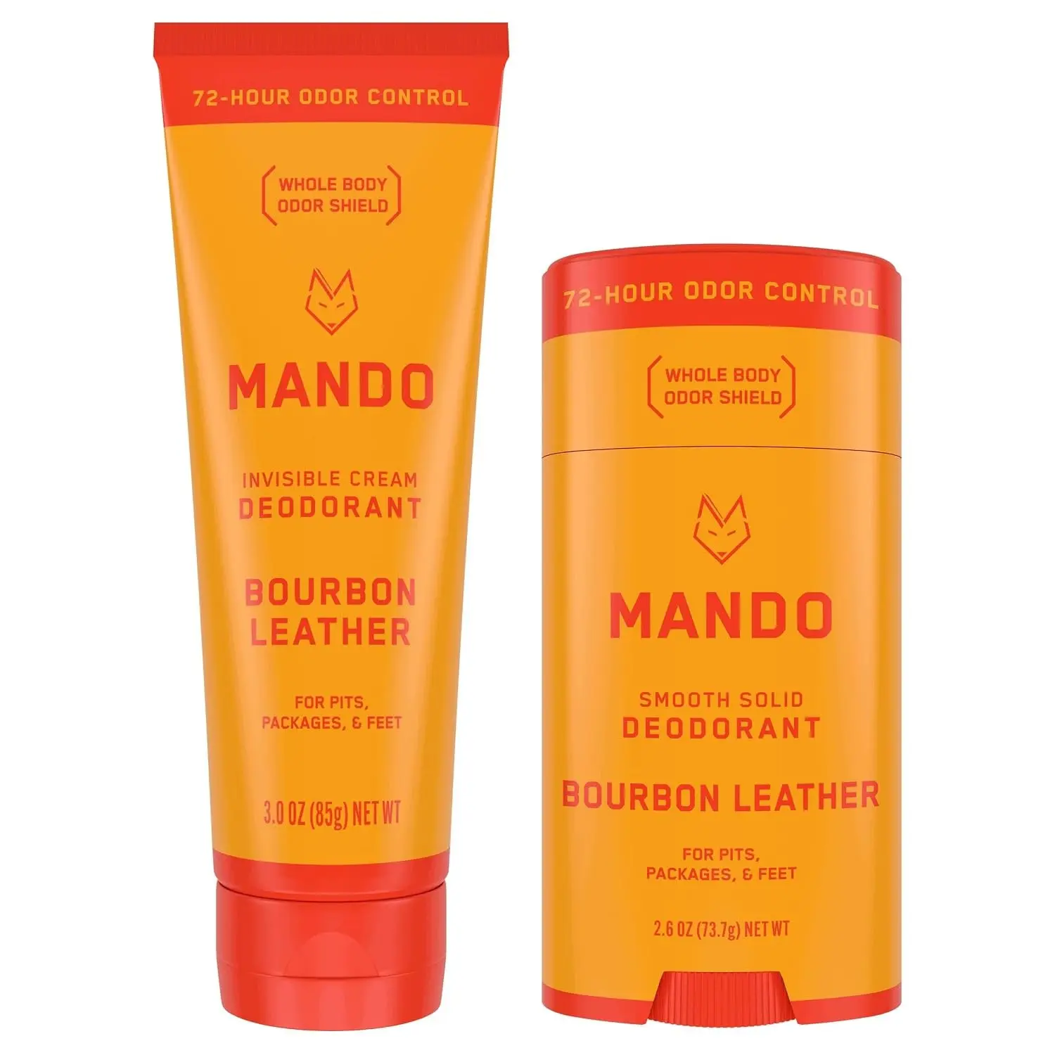 Mando Bourbon Leather Body Deodorant - 72 Hour Odor Control, Aluminum Free, Baking Soda Free - 3.0 Oz Tube and 2.6 Oz Solid Stick | 3.0 oz Tube and 2.6 oz Solid Stick. 72 hour odor control with mandelic acid. Use on underarms, chest, feet & below the