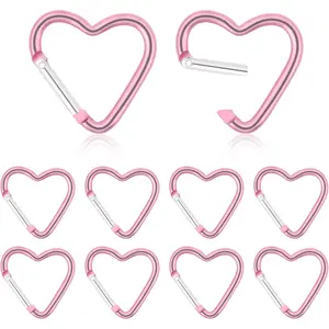 10 PCS Heart Clip Keychain Clip Aluminum Alloy Snap Clip Heart Shaped Snap Key Ring Keychain Hook for Outdoor Traveling Walking Hammock Dog Leash Water Bottles Holder Supplies, Pink