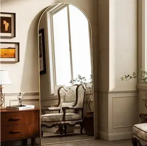 64"x21" Arched Full Length Mirror, Full Body Standing Mirror Floor Mirrors, Gold