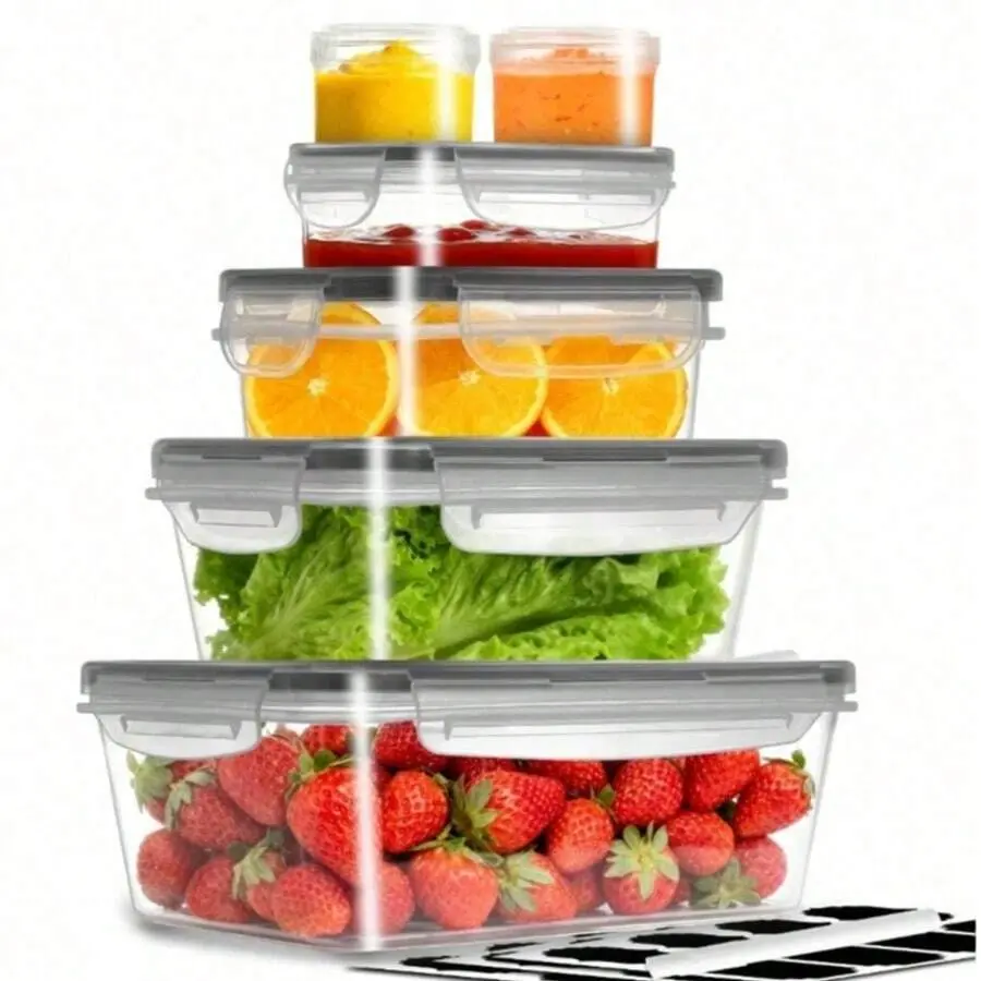 50-Pack Heavy-Duty Transparent Stackable Food Storage Containers With Lids - Microwave And Freezer , Leakproof Refrigerator Organizers, Multi-Sized Rectangular Food Jars For Fruits, Vegetables, Leftovers, And Pasta - Space-Saving