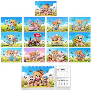 2-Year Bear & Floral Diamond Painting Desk Calendar 2027-2028, Covers Jan 2027-Dec 2028 with 13 Exquisite Monthly Holiday Illustrations, Schedule Markable Area, Dual-use as Calendar & Home Table Ornament, Christmas, Thoughtful Holiday Gift