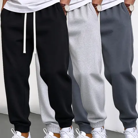 3 Pack Men's Heavyweight Brushed Cotton Sweatpants, Soft Skin-Friendly Fleece Joggers, Casual Drawstring Sweatpants with Pockets, Comfortable Sports Trousers for Fall Winter, Running, Gym, Workout, Daily Wear, School, Work, Lounge
