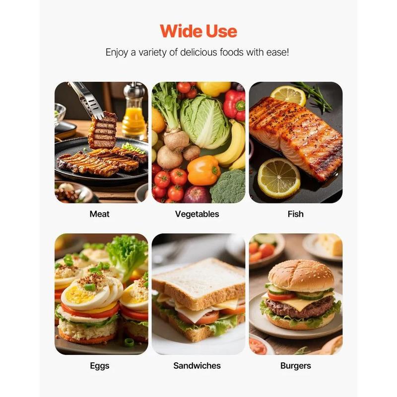 VEVOR Commercial Panini Grill,  , 1800W Electric Sandwich Panini Maker, Stainless Steel Sandwichs Press with Handle and Temp Control, 13.5x9.3 in Full Grooved Enamel Plate, for Hamburger Steak Bacon