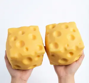 Cute 10cm Square Cheese Block Squishy, Soft TPR Stretchable Fidget Hobby Toy, Portable Stress Relief Sensory Play All Ages