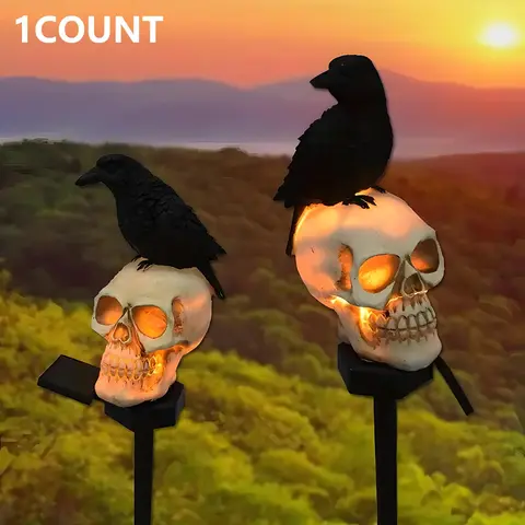 Solar Powered Crow Skull Design Garden Light, Waterproof LED Light, Outdoor Decorative Light for Garden, Yard, Lawn, Patio, Deck, Fence