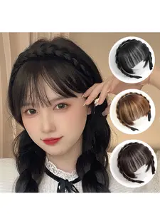 Natural Looking Air Bangs Hairpiece, Seamless Fishbone Braid Headband, Braided Design, Perfect for Daily Wear & Stylish Looks
