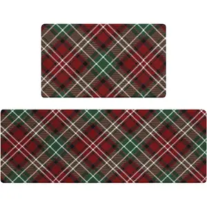 AMM Christmas Kitchen Rugs Set of 2, Xmas Buffalo Plaid Kitchen Mats for Floor Anti Fatigue, Winter Christmas Kitchen Decor, Non Slip Cushioned Memory Foam Kitchen Floor Mat