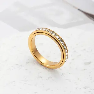 Stainless Steel Fidget Anxiety Spinner Ring for Women & Men Non-Tarnish Steel Gold Rose Gold Waterproof Stress Relief Jewelry Set