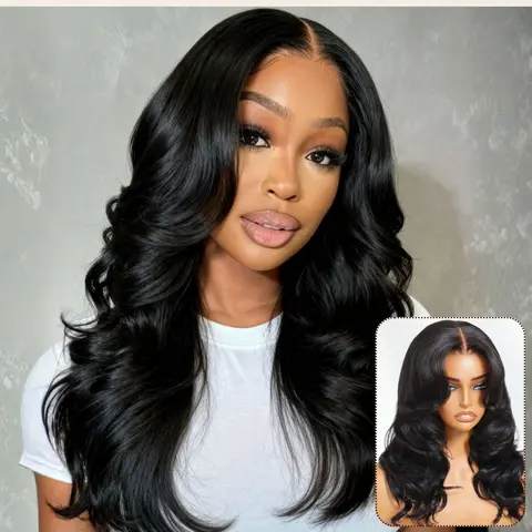 UNice Women's Human Hair Wave Wig - 7x5 HD Lace Closure, Glueless, Bye-Bye Knots Body Wave, Feathered Face-Framing C-Shape Layers, Invisible Drawstring, Heat Resistant, Beginner-Friendly Wigs