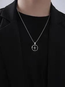 Stainless Steel Compass Design Pendant Necklace, High End Necklace, Fashion Jewelry for Party, Daily Clothing Decor, Trendy All-match & Exquisite Jewelry for Birthday Gift