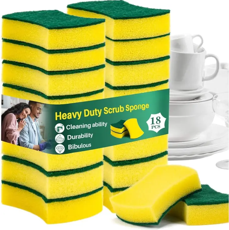 18PCS Heavy Duty Scrub Sponge - Dish Scrubber Sponge Non Scratch Double Sided Reusable Cleaning Scouring for Kitchen Dishes, Pots, Pans, Sink Bulk Household Cleaning.
