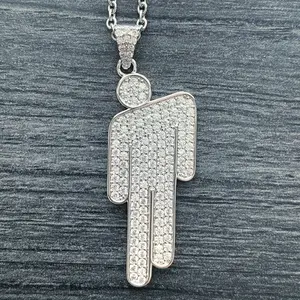 Iced Out Blohsh Necklace Silver Plated 1.25" Pendant with Cubic Zirconia Stones & Choice of Stainless Steel Chain Free Gift Included