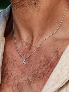 Men's Personalized Initial Necklace, Simple Classic Silver Color Stainless Steel Snake Chain, Casual Style, All Seasons