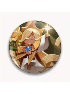 1Pc DIY Craft Buckle - 44mm (1.73 ") Pure Vanilla Cookie! Cookie Run Kingdom Pin for Bags, Jackets & Gifts, Holiday Gifts, Party Gifts