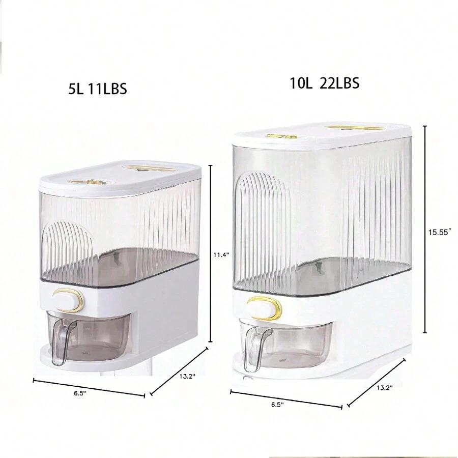 A large-capacity rice storage container with a measuring cup, moisture-proof and insect-proof sealed storage container, suitable for storing rice, grains, flour, dog food, pet food, household sealed rice container, and household kitchen supplies