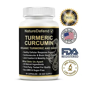 NatureDefend Turmeric Curumin Plus Ginger Healthcare Supplement - 60 Capsules, 500mg Organic Turmeric, 5mg Curcuminoids, 100mg Ginger, 5mg BioPerine® - Joint & Heart Health Support - Fitness