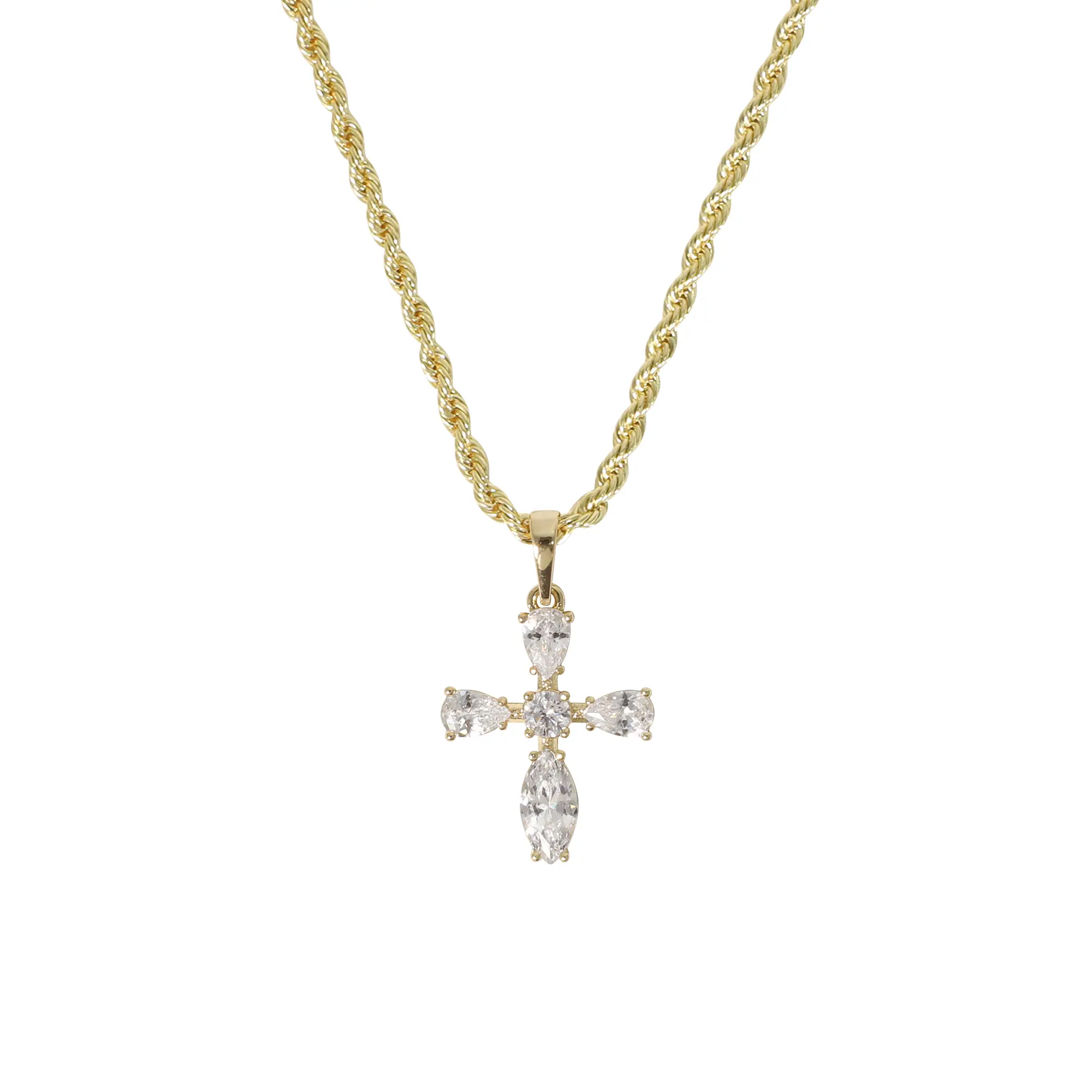 Aprilery Elegant Cross Pendant Necklace – Sparkling Crystal Accents on Rope Chain for Timeless Style Trendy Daily Jewelry Gift For Easter