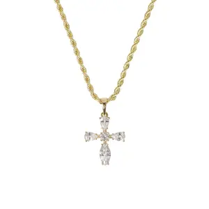 Aprilery Elegant Cross Pendant Necklace – Sparkling Crystal Accents on Rope Chain for Timeless Style Trendy Daily Jewelry Gift For Easter