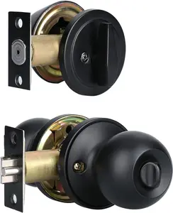 Front Door Lock Set Exterior Door Lock Set with Deadbolt, Single Cylinder Deadbolt Lock and Door Knob Set, Keyed Alike,Matte Black Door Knob and Deadbolt Set(1Pack Set)