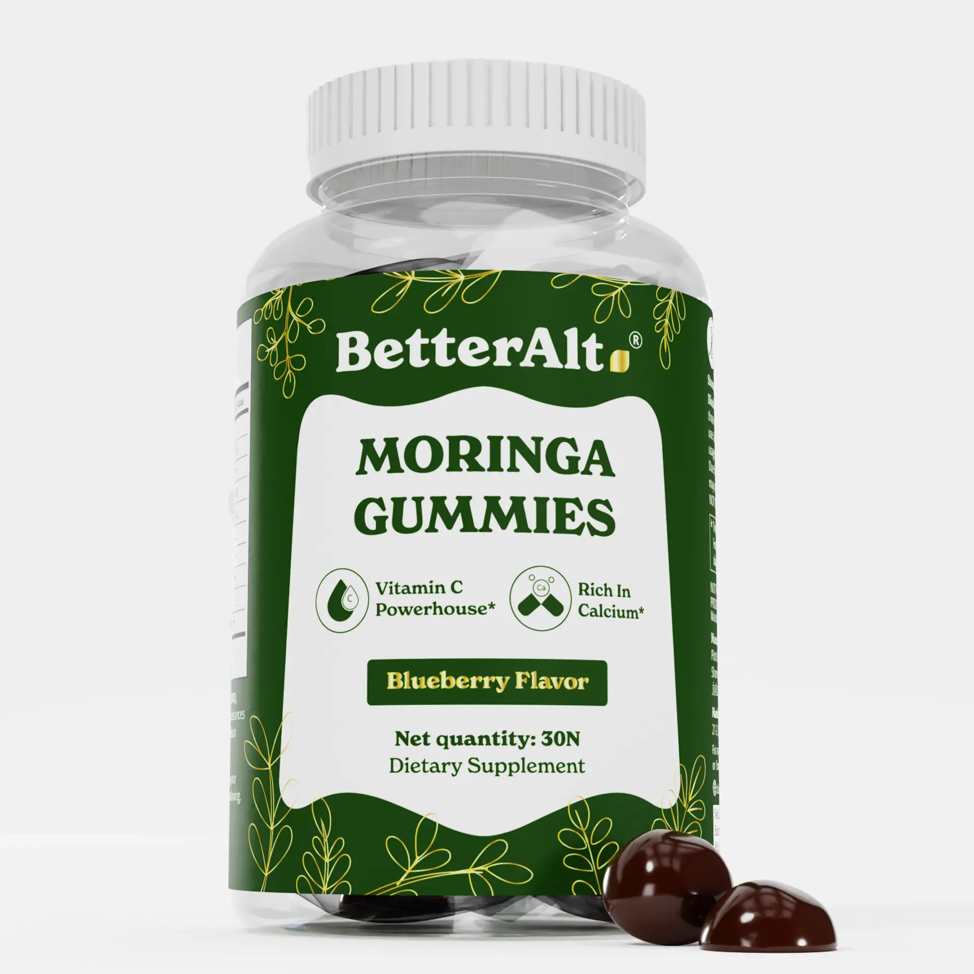 BetterAlt Pure Moringa Gummies | Blueberry Flavor | Calcium & Vitamin Powerhouse | Helps Boost Metabolism, Energy, Gut Health | 1 Month Pack