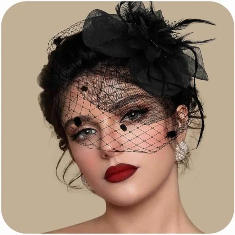 Women's Vintage Fascinators - Feather, Mesh Overlay Headband, Lace Veiled Headpiece, Hair Clip for Tea Party, Cocktail Wear, Church, Vintage Lace