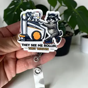 Radiology Raccoon Badge Reel – “They See Me Rollin, They Waitin” – Funny X-Ray Tech ID Holder – X-Ray Badge Reel– Retractable Badge Reel