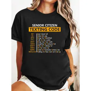 Funny Senior Citizen'S Texting Code fathers day for Grandpa T-Shirt Print Round Neck Short Sleeve T-Shirt For Women Casual, Summer, Women Top Graphic Tees Women Tops Clothes Womenswear Apparel Cotton Pieces Printed Seamless Soft country concert outfits