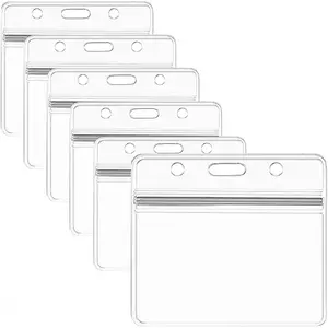 6PCS Clear Waterproof Plastic Badge Holders Office Supplies Dustproof Double Sided Badge for Name Tag Card ID Holders Lanyard or Clips