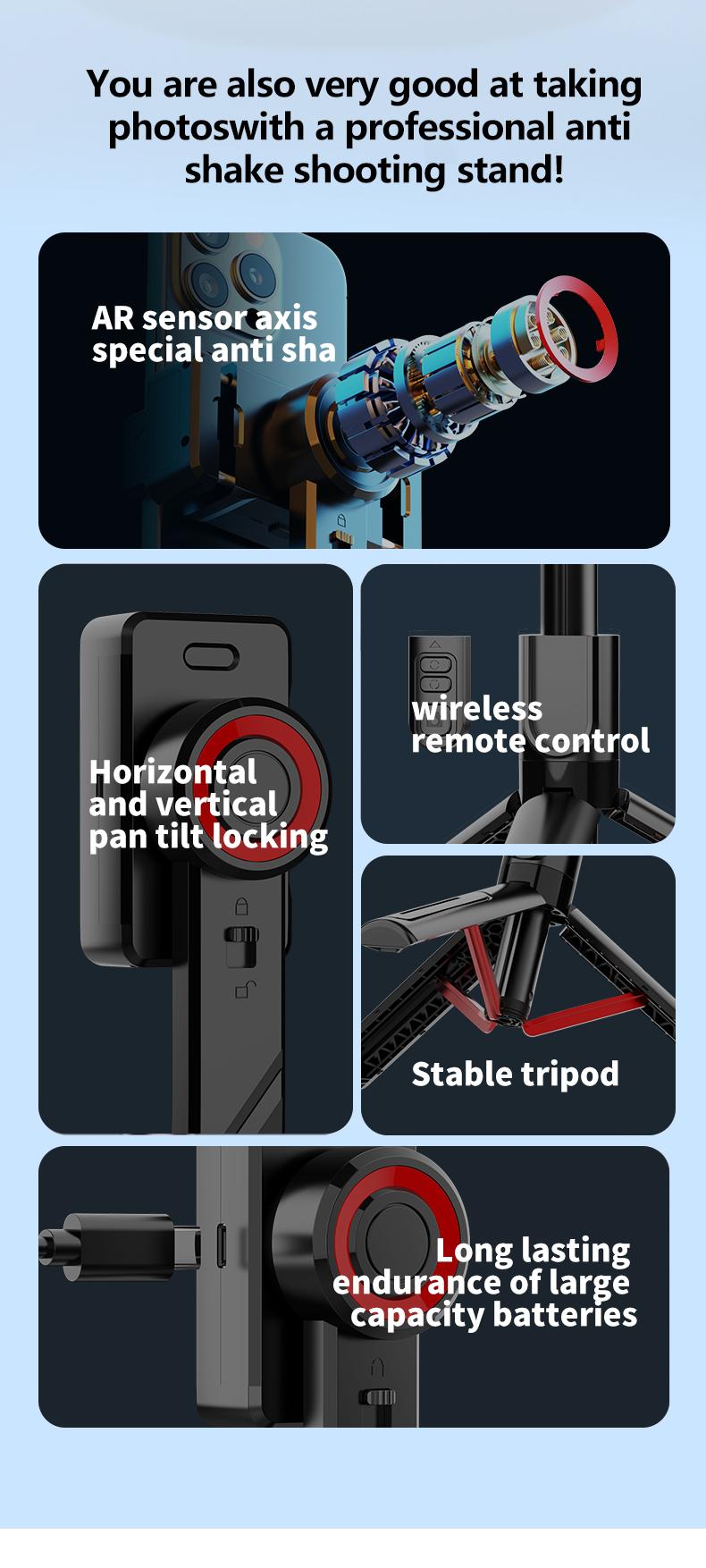 1-Axis Gimbal Stabilizer, Anti-Shake Selfie Stick Tripod with Bluetooth Remote, Auto Balance Phone Mount, Aluminum Alloy Vlogging Stand for iPhone & Android