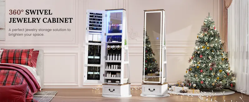 Miuvanity 5-in-1 360 Swivel Jewelry Cabinet with LED Light