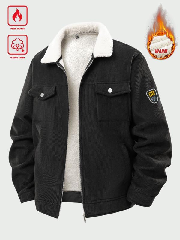 Men's Winter Corduroy Fleece Lined Thick Warm Workwear Jacket with Multiple Pockets, Suitable for Office and Commuting, Outdoor Sports Winter Coat