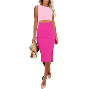 AUSELILY 2025 New Curve Cutout Bodycon Midi Dress – Flattering Fit with Midriff Detail | XS–XL