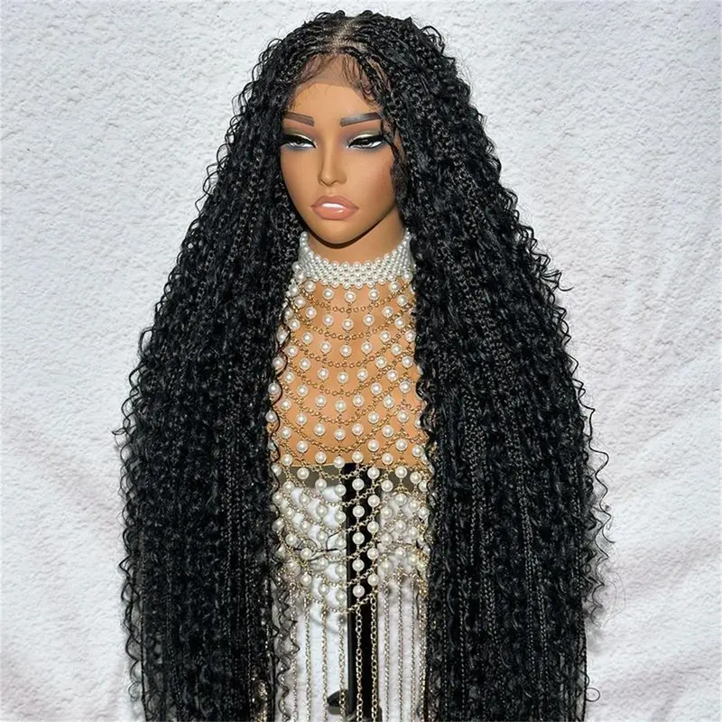 Wiggins 36 Inch Box Braided Wigs Full Lace Front Wig Synthetic Long Braided Wig Synthetic Braided Wigs With Boho Curly Ends WeeklyDeals