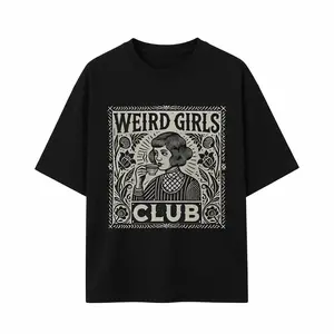 Weird Girls Club Shirt • Whimsy Goth Graphic Tee • Retro Alt Girl T-Shirt • Weirdcore Witch Aesthetic Clothing，Black-Hoodie-front Black-Sweatshirt-front，More Color Options (Coffee, Red, Green, Blue, Purple) Casual Round Neck