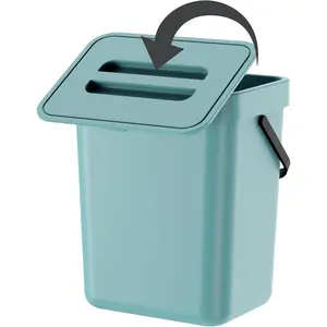 Mountable Indoor Compost Bin with Lid, Hanging Trash Can for Kitchen Countertops Under Sinks Bathroom Bedroom Office Camping, Blue 1.3 Gallon/5L
