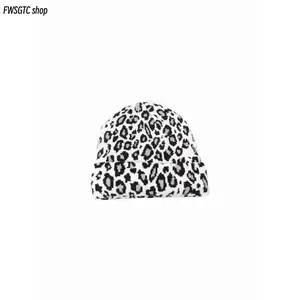 Unisex Leopard Print Knit Beanie, soft warm stretchy winter cap. Features heart design with western newsboy and denim baseball vibes. Perfect for fall cold weather, outdoor travel and streetwear style.