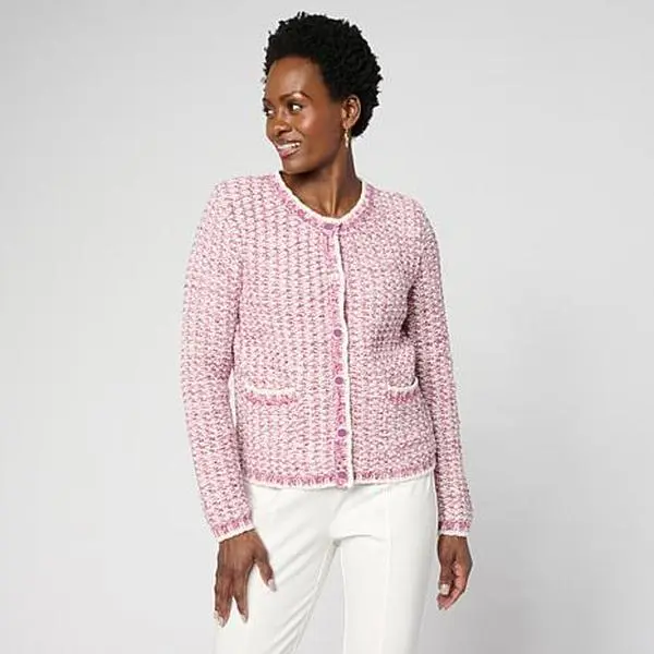 Jaclyn Smith Long-Sleeve Tweed Sweater Cardigan