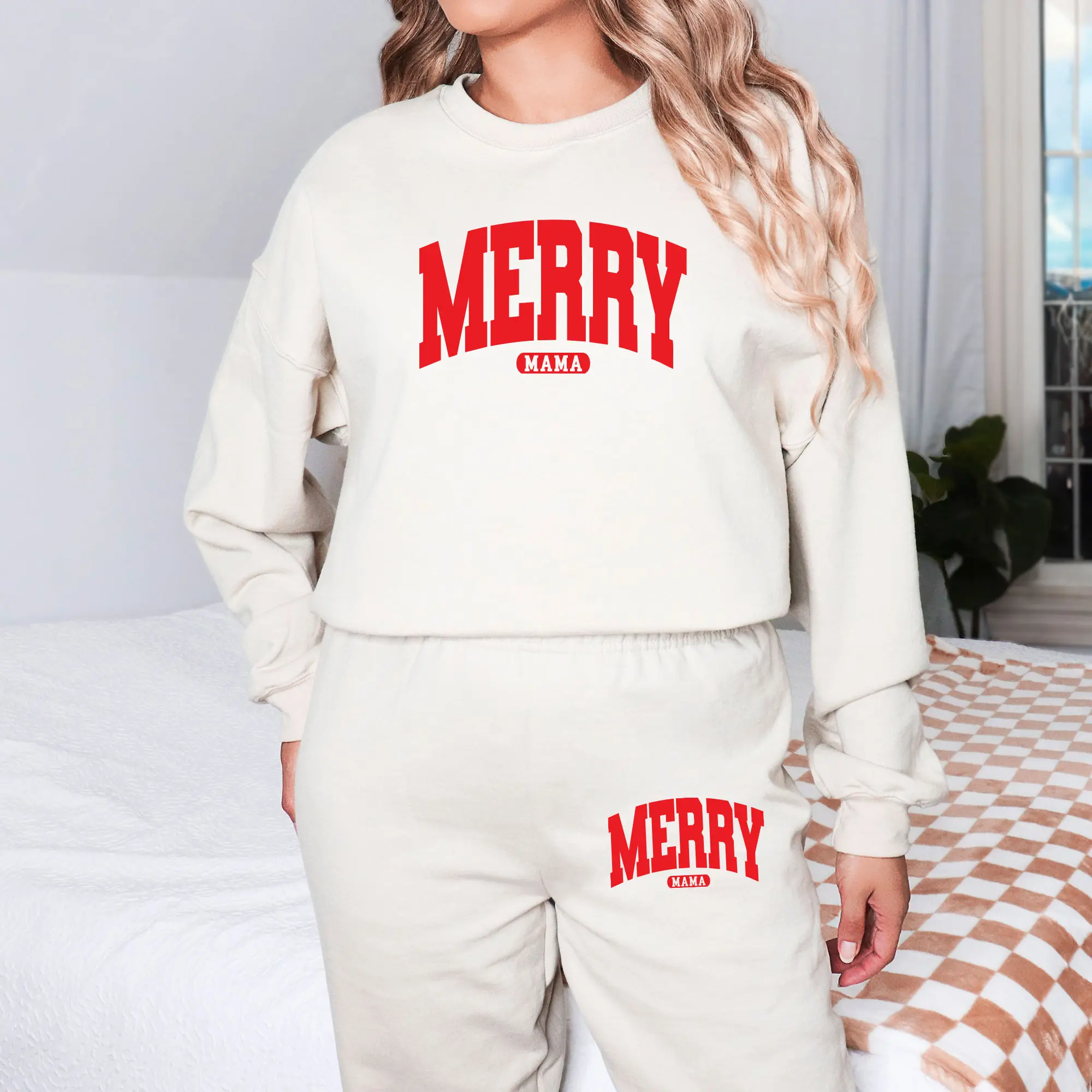 Merry Mama Sweatsuit Graphic, Relaxed Sweatpants,  Casual Wear, Loungewear Bottoms