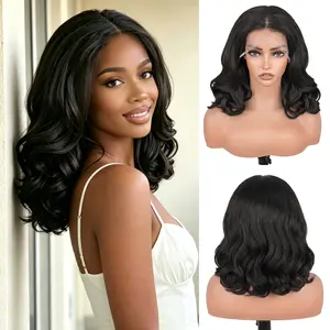 Short Wave Synthetic Wig 13X6 Lace Front Wig Pre Plucked Body Wave for Women Daily Use
